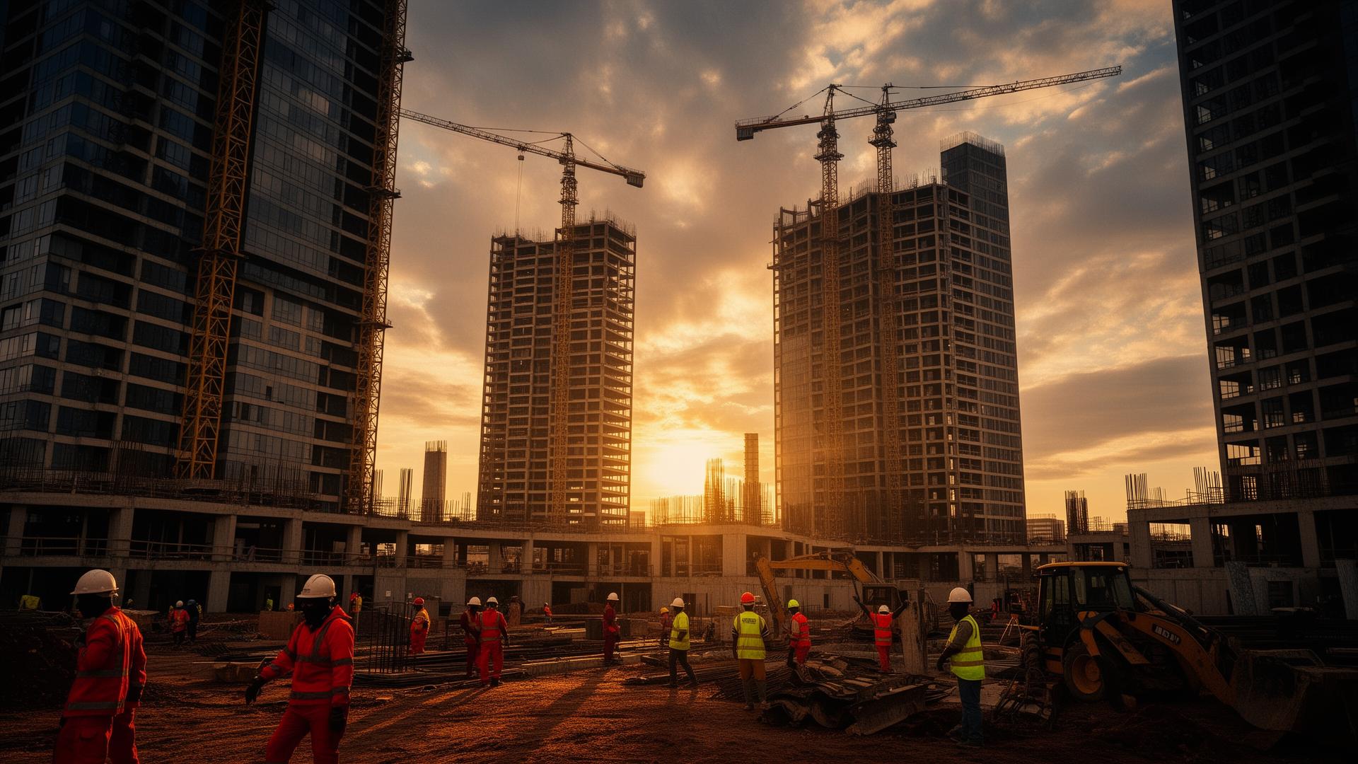 Kenyan construction site at sunset